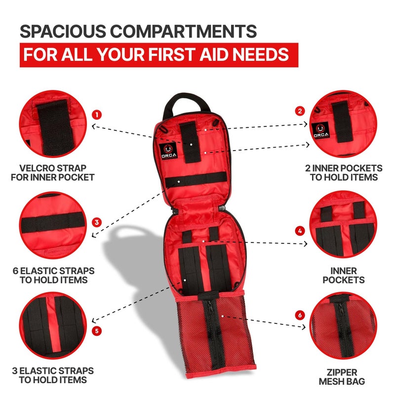 Orca Tactical حقيبة طبية طارئة ORCA Tactical Rip-Away IFAK - حقيبة إسعافات أولية فارغة، حقيبة طبية MOLLE، قماش بوليستر عسكري بوزن 600D، سحابات YKK مزدوجة، متينة لفرق الطوارئ، الشرطة، رجال الإطفاء والأنشطة الخارجية (أحمر) - Image 4